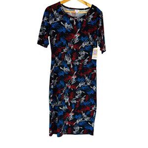 LuLaRoe Juliet Dress Patriotic Black Red Blue White Statue Of Liberty Print L